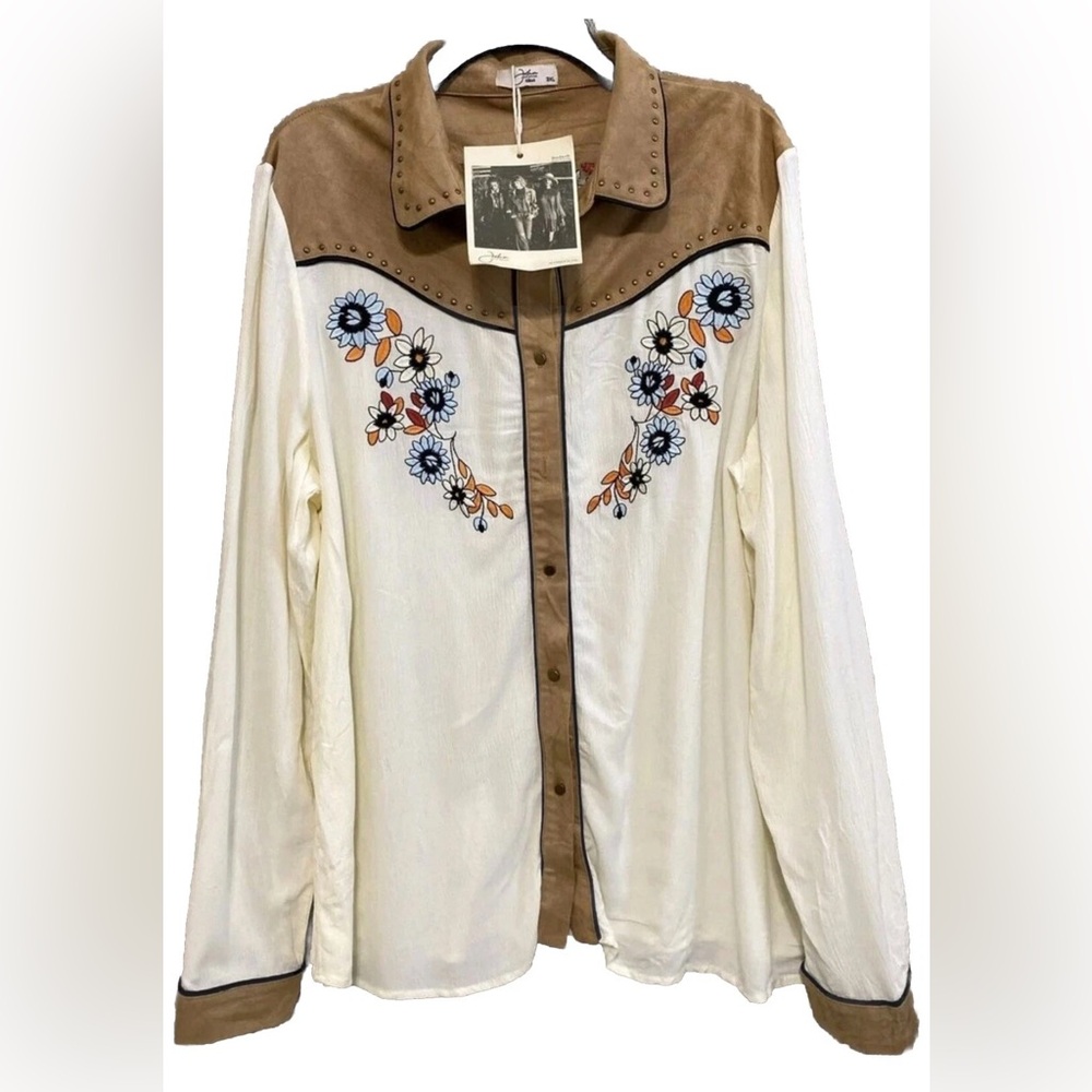 John Moon Womens Embroidered Western Long Sleeve Button Down Shirt - Size L